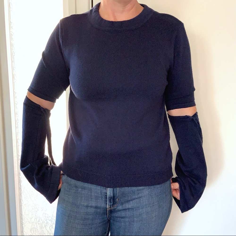 NWT Bestow Navy Sweater with Cut Out Elbows XL •